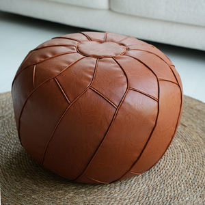 Round Foot Stool Ottoman - Storage Bean Bag Floor Chair - Luxury Leather <strong>Pouffe</strong> - <strong>Small</strong> Foot Rest for Living Room Kids Room - Product Image 2