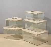 Boîte de bain de sable rectangulaire transparente en acrylique multicolore pour hamster avec design classique confortable et outils de nettoyage pour petits animaux