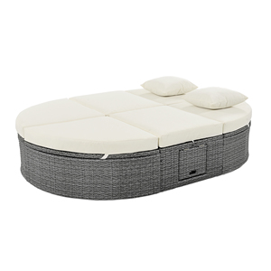 Modern Foldable Outdoor Sun <b>Bed</b> Patio 2-Person Daybed Cushions Pillows <b>Rattan</b> Iron <b>Frame</b> Garden Reclining Chaise Courtyard - Product Image 5