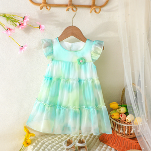 ชุดเดรสเด็กผู้หญิงแขนบานลายดอกไม้ลูกไม้สไตล์หวาน ระบายอากาศได้ดี ผ้าเนื้อนุ่ม สวยสง่า เหมาะสำหรับใส่ทุกวัน - Product Image 1