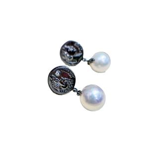 S925 <b>Silver</b> DIY <b>Pearl</b> Accessories Empty Tray with 9-13mm Round Beads Fashionable <b>Earrings</b> 22235 - Product Image 5