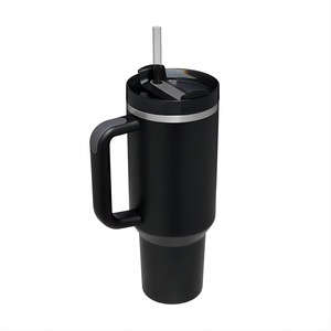 40oz <b>Double</b> <b>Wall</b> Stainless Steel Travel Tumbler Black and Gold Outdoor <b>Cup</b> with Handle and Straw Office Suitable - Product Image 4