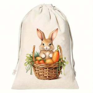Sacs à bonbons en lin beige avec oreilles de lapin pour la fête de Pâques, 10*15 cm, pour les décorations de fête de Pâques - Product Image 2