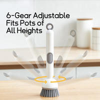 Brosse Cuisine 6 Positions: Rechargeable PET avec Distributeur Savon pour Poêles/Casseroles - Poignée Réglable Portable