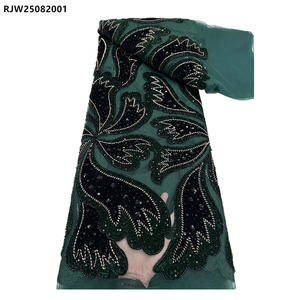 Abito da festa in velluto con perline in <span class=keywords><strong>Tulle</strong></span> francese <span class=keywords><strong>tessuto</strong></span> di pizzo bellissimo velluto <span class=keywords><strong>rosso</strong></span> con fiori ricamati con paillettes - Product Image 5