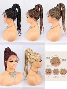 Perruques tressées Lace Front Kinky Straight Wig, perruques synthétiques tressées à l'avant de la dentelle bon marché pour les femmes noires - Product Image 2