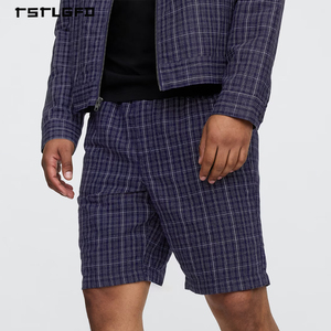 Conjunto de Chaqueta con Cierre y Pantalones Cortos a Cuadros de Lino y Algodón Personalizado OEM para Hombre, con Pantalones Cortos Vintage y Atuendo Urbano Transpirable de Dos Piezas - Product Image 2