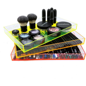 Custom Poppin Transparent Neon Pink Desk Organizer <strong>Tray</strong> Clear Neno Acrylic <strong>Makeup</strong> Jewelry Accessory <strong>Tray</strong> - Product Image 6