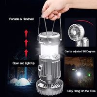 Lanterne de camping LED 1500 mAh à chargement solaire, lampe portable suspendue pour tente, éclairage extérieur, ventilateur rechargeable USB