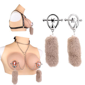 QKKQ fourrure queue mamelon pince avec chaîne <span class=keywords><strong>en</strong></span> <span class=keywords><strong>peluche</strong></span> sein <span class=keywords><strong>Clitoris</strong></span> Clips mamelon stimulateurs BDSM Sex Toys pour femmes bijoux de corps - Product Image 1