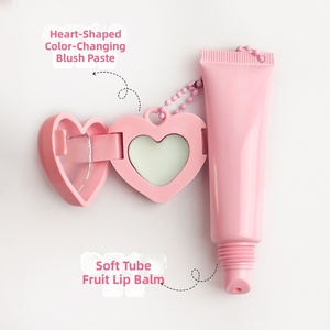 Bálsamo Labial Personalizado al por Mayor con Etiqueta Privada, Llavero con Logotipo Personalizado, Iluminador de Corazón de Lujo, Mini Paleta de Rubor Vegano en Crema - Product Image 2
