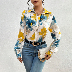 Thiết Kế Độc Đáo In Hoa Mở Phía Trước Áo Sơ Mi Văn Phòng Phụ Nữ Cổ Áo Thường Xuyên Phù Hợp Với Áo Sơ Mi Phụ Nữ Áo Cánh Áo Sơ Mi - Product Image 4