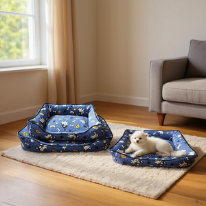 Set Cuccia per Cani di Alta Qualità in Cotone Spesso, Tre Pezzi con Fondo Blu e Design a Testa di Cane per Animali Domestici - Product Image 3