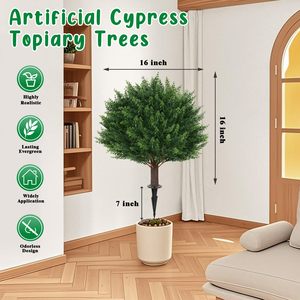 <b>Artificial</b> Cypress Plants With Ground Spike Fake Evergreen Shrubs For <b>Indoor</b> Outdoor Porch Garden Planting - Product Image 2