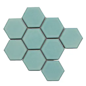 Mosaico hexagonal de porcelana verde, azulejo de suelo de pared de cerámica para jardín de infantes