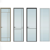 Porte française en aluminium brossé, double entrée, seuil zéro, rupture de pont thermique, verre isolant, porte intérieure pour appartement et salle de bain