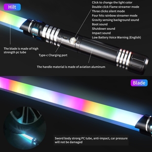 ZLangsports 2 pièces, nouvelle version améliorée, poignée en métal, 15 couleurs, 17 pixels lumineux, épées LED, cosplay, épée USB, jouet <span class=keywords><strong>sabre</strong></span> <span class=keywords><strong>laser</strong></span> - Product Image 2