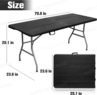Approvisionnement d'usine 180 cm Portable Jardin Extérieur En Plastique Rectangulaire Pliable Noir Woodgrain 6 Pieds Table Pliante
