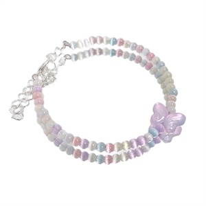 Bracelets tendance en mini-perles de verre scintillantes pastel, double rangée dégradée <span class=keywords><strong>4</strong></span> tons, bracelet souple superposable pour femme - Product Image 6