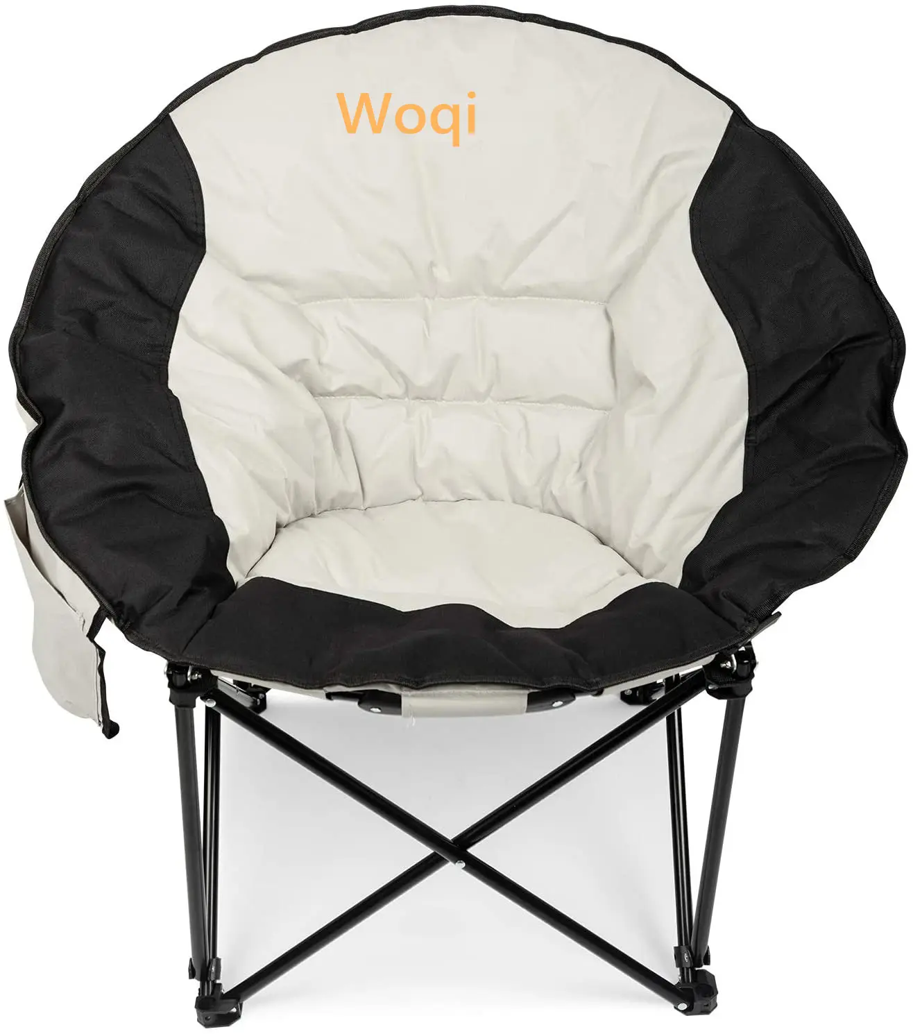 Woqi toptan özel taşınabilir Oxford kumaş mavi yuvarlak ay plaj katlanabilir kamp sandalyesi açık