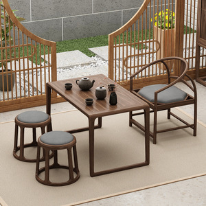 Chinese Style Balcony Tea Table And Chair Set Solid Wood Zen Inspired Small Apartment Outdoor Furniture <b>Cushioned</b> Seating - Product Image 1