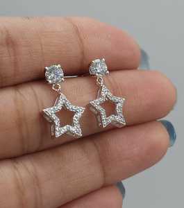 0.80 Ct Diamond <b>Earrings</b>, 14Kt Gold Lab Grown Diamond <b>Earrings</b>, Open Star Diamond Dangle Stud <b>Earrings</b> - Product Image 5