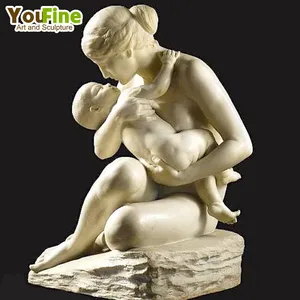 Statua a grandezza naturale in marmo intagliato a mano per madre e bambino