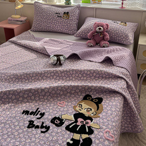 Parure <span class=keywords><strong>de</strong></span> <span class=keywords><strong>lit</strong></span> matelassée trois pièces INS Small Fresh avec broderie appliquée motif dessin animé mignon, couvre-<span class=keywords><strong>lit</strong></span> épaissi - Product Image 4