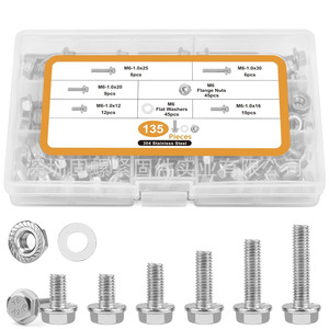 304 Stainless Steel Flange Bolt Set M6 Hex Screw <b>Box</b> 135pcs Kit <b>Tool</b> Sets - Product Image 1