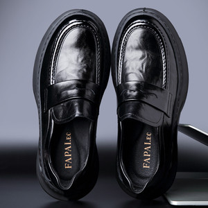 Mocassins pour hommes en cuir véritable à enfiler, avec coussin d'air, semelle épaisse et talon moyen, chaussures décontractées et tendance - Product Image 2