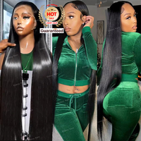 Wig rambut manusia Brazil 40 48 50 Inch 200 Density Straight Glueless 13x6 HD Transparent Lace Front Wig untuk wanita