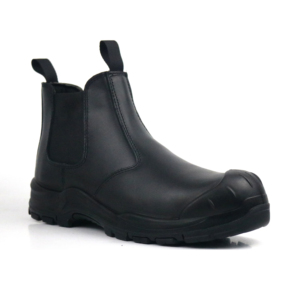 Bottes de sécurité <span class=keywords><strong>Chelsea</strong></span> en cuir imperméable sans lacets, respirantes, noires, pour hommes, avec embout en acier, bottes de travail imperméables - Product Image 1