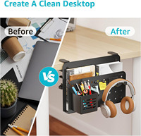 Organisateur de stockage latéral de bureau, sans perceuse sous le support d'ordinateur portable de bureau, pince sur l'étagère de bureau avec accessoires de panneau perforé