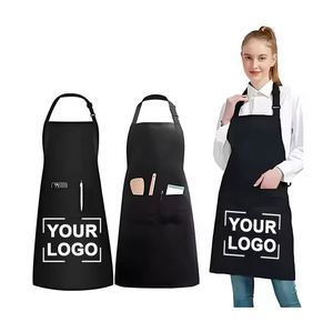 Waterproof Cotton <b>Bib</b> Polyester Chef Blank Black Restaurant Kitchen Cooking Apron with Logo Custom for Man and Woman - Product Image 2