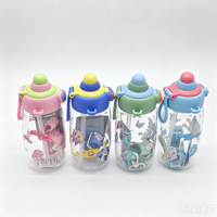 Bouteille d'eau portable d'été 550 ml en PC écologique avec paille, motif lapin créatif, pour enfants et adultes, avec bandoulière, idéale pour l'extérieur et comme cadeau