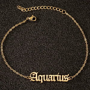 Tobillera de Acero Inoxidable con Baño de Oro de 18k, Diseño Antiguo Inglés, 12 Signos del Zodíaco, Joyería para Pies de Mujer, a la Moda y Resistente al Deslustre - Product Image 1