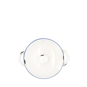 Piccola casseruola con coperchio 9 cm, smaltata bianca con bordo blu - Product Image 2