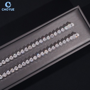 Hot Sale Heart Shape 5mm Moissanite Cuban Link Bracelet Rhodium Plated Solid 925 Silver Bracelet Hiphop <b>Iced</b> <b>Out</b> Jewelry - Product Image 6