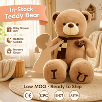 Ours en peluche géant avec écharpe, conception personnalisée en gros, grand ours en peluche avec patch cœur, jouet en peluche pour baby shower, cadeau de Saint-Valentin
