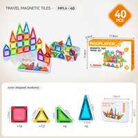 MAGPLAYER 40 pièces Mini blocs de construction magnétiques, ensemble de voyage avec étui de rangement, jouets éducatifs STEM pour tout-petits