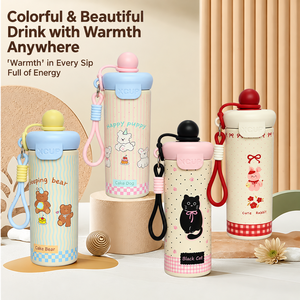 600ml Cute Cartoon Stainless Steel Vacuum Insulated <b>Water</b> <b>Bottle</b> with Straw PortableLeakproof Kids Student Drinking Cup with Car - Product Image 6