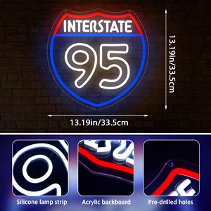 Enseigne néon murale Route 95 <span class=keywords><strong>pour</strong></span> garage, éclairage LED <span class=keywords><strong>pour</strong></span> man cave, atelier automobile, salle de jeux, bar, décoration - Product Image 3