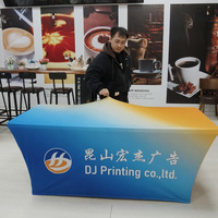 Mantel de Spandex Personalizado para Conferencias Corporativas, con Gráficos Personalizados, Cubierta Elástica Ajustable de 6/8 pies para Stand de Ferias Comerciales y Exposiciones