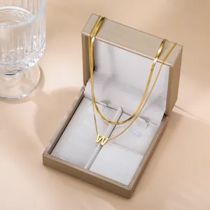 Myshape Collier de lettres initiales pour femmes en acier inoxydable double couche chaîne serpent A-Z Alphabet Jewelry Party Valentine's Day - Product Image 4
