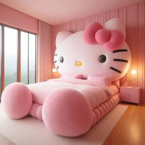 Meubles de <span class=keywords><strong>chambre</strong></span> à coucher de luxe Hello Kitty Lit Home Queen Cama King Size Lit Cadre Up-Holstered Lits pour enfants pour les filles Bett Lit Complet - Product Image 3