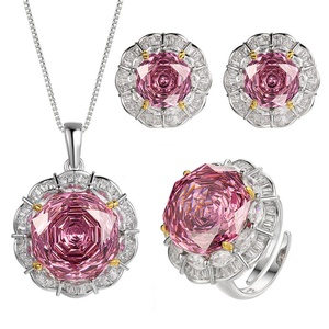 Wholesale Eco-friendly Copper Rose Cut 16-10MM Zircon Bridal Pendant <b>Earrings</b> Ring <b>Set</b> Women Wedding Jewelry <b>Sets</b> - Product Image 1