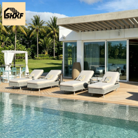Chaise longue d'extérieur tressée en corde, ensemble de patio avec dossier réglable, structure en aluminium, coussinée, pour jardin, bord de piscine, villa, terrasse