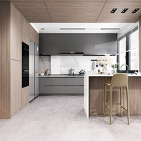 Lemari Dinding Dapur Modern Kustom dengan Panel Pintu Veneer Kayu Akrilik, Keran, dan Engsel untuk Perabot Ruang Makan