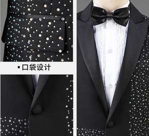 Nouveaux costumes pour hommes, veste <span class=keywords><strong>et</strong></span> pantalon, 2 pièces, col montant, costumes à paillettes, costume de chanteur, costume de présentateur, costume de bal, costume de marié, smoking - Product Image 2