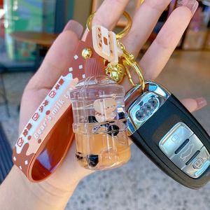 Cartoon Oil Pearl Milk Tea Bear <b>Floating</b> Liquid Keychain for Girl Bag Pendant Cute Mug Drink Bottle Keyring Key Charm Gift - Product Image 4